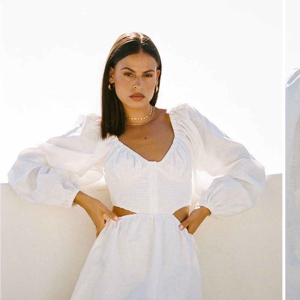 White Linen Open Back Dress